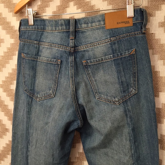 NWOT Express Two Tone Pieced Raw Hem Jeans - Picture 6 of 7